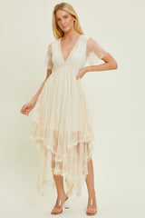 Cream Embellished Lace Hem Dress