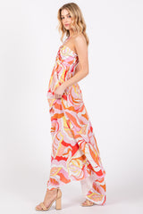 Pink Abstract Print Halter Maxi Dress