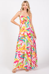 Ivory Printed Sleeveless Front Twist Maxi Dress