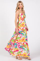 Ivory Printed Sleeveless Front Twist Maxi Dress