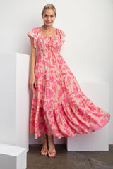Blush Short Sleeve Printed Woven Maxi Dress