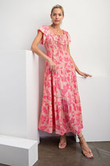 Blush Short Sleeve Printed Woven Maxi Dress