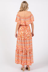 Peach Floral Off Shoulder Maxi Dress