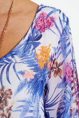 Royal Blue Tropical Print Chiffon Dress
