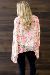 Ivory Pink Neon Floral Open Cardigan