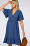 PinkBlush Blue Textured Polka Dot Ruffle Hem Short Sleeve Maternity Dress