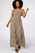 Taupe Animal Print Off Shoulder Smocked Maxi Dress