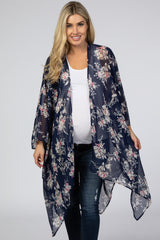 Navy Floral Chiffon Maternity Cover Up