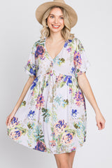 Lavender Floral V-Neck Dress