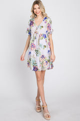 Lavender Floral V-Neck Dress