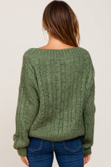 Olive Boat Neck Cable Knit Sweater