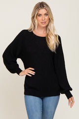 Black Popcorn Knit Raglan Sweater