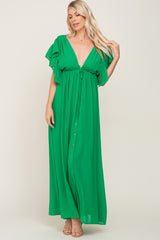 Green Flounce Button Front Maxi Dress