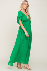 Green Flounce Button Front Maxi Dress