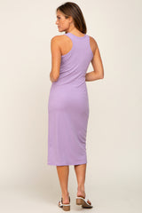 Lavender Sleeveless Ribbed Midi Dress