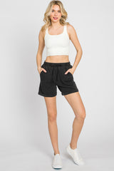 Black Washed Cuffed Pocketed Shorts