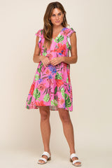 Pink Tropical Floral Print Dress