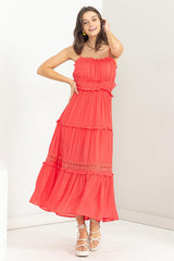 Coral Ruffle Tiered Maxi Dress
