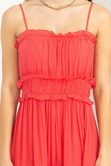 Coral Ruffle Tiered Maxi Dress