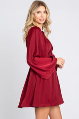 Burgundy Deep V-Neck Long Sleeve Dress