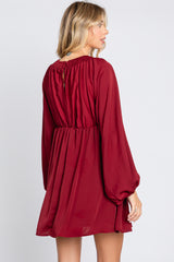 Burgundy Deep V-Neck Long Sleeve Dress