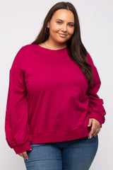 Magenta Embroidered Long Sleeve Plus Top