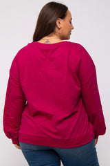 Magenta Embroidered Long Sleeve Plus Top