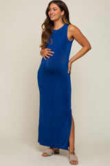 Royal Blue Side Slit Maternity Midi Dress