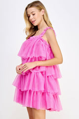 Pink Tiered Tulle Mini Dress