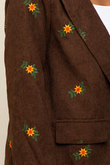 Brown Corduroy Floral Embroidered Blazer