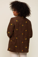 Brown Corduroy Floral Embroidered Blazer