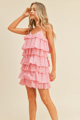 Pink Tiered Layer Mini Dress