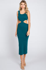 Emerald Sleeveless Side Cutout Midi Dress