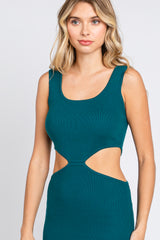 Emerald Sleeveless Side Cutout Midi Dress