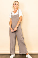Taupe Sleeveless Pocketed Wide Leg Jumpsuit