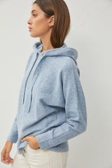 Blue Drawstring Hooded Sweater