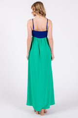 Green Color Block Front Cutout Sleeveless Midi Dress