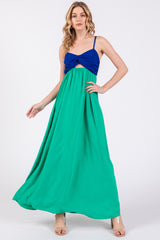 Green Color Block Front Cutout Sleeveless Midi Dress