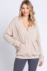 Cream Ribbed Hooded Wrap Long Sleeve Top