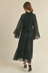 Black Mock Neck Tiered Midi Dress