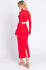 Red Exposed Seams Top and Skirt Set