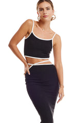 Black Contrast Trim Sleeveless Crop Skirt
