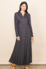 Charcoal Collared Button Down Long Sleeve Maxi Dress
