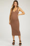 Mocha Ribbed Sweetheart Neck Maternity Midi Dress