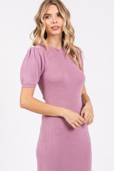 Lavender Puff Sleeve Knit Midi Dress