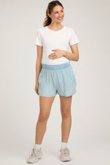 Light Blue Chambray Maternity Shorts