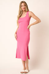 Pink Sleeveless Double Slit Midi Dress