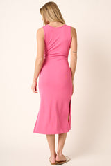 Pink Sleeveless Double Slit Midi Dress