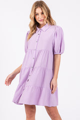 Lavender Button Front Tiered Collared Dress