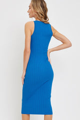 Blue Rib Knit Sleeveless Midi Dress
